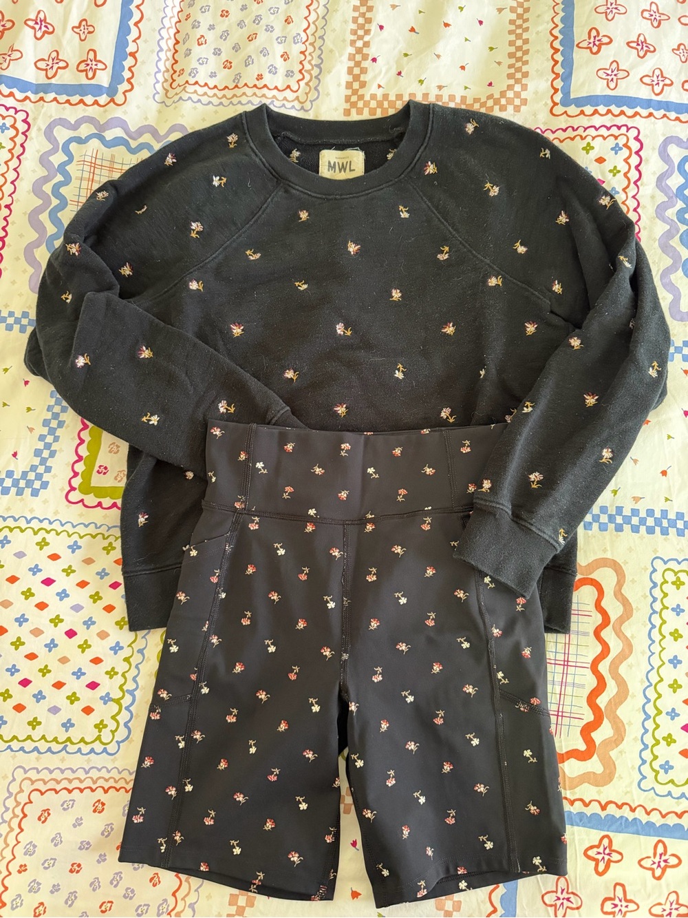 Madewell Embroidered Floral Terry Sweatshirt with Matching Biker Shorts XS